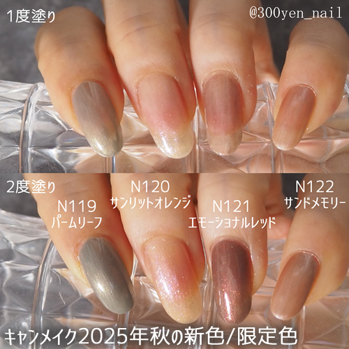 canmakeキャンメイク2025年秋の新色限定色自爪スウォッチ