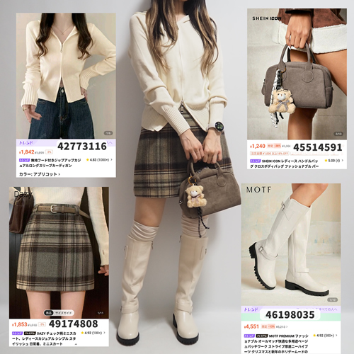 SHEINコーデシーイン白パーカーチェックミニスカート