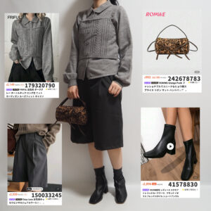 SHEINコーデ グレービスチェニット+ハーフパンツ