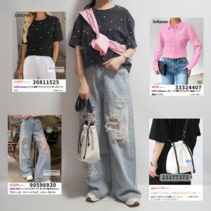 SHEINパール付きTシャツ＆ピンクシャツコーデ