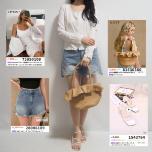 SHEIN小花柄カーディガン＆ショートデニムパンツコーデ