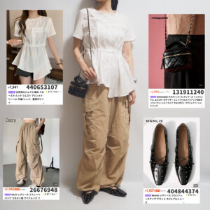 sheinホワイトアシンメトリー半袖Tシャツ+ベージュカーゴパンツ