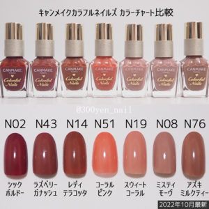 キャンメイクネイル2022年10月最新全色カラーチャートレッドピンク