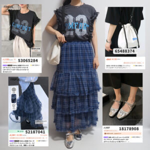 sheinシーイン2025年関コレAWコーデフリルTシャツチェックロングスカート