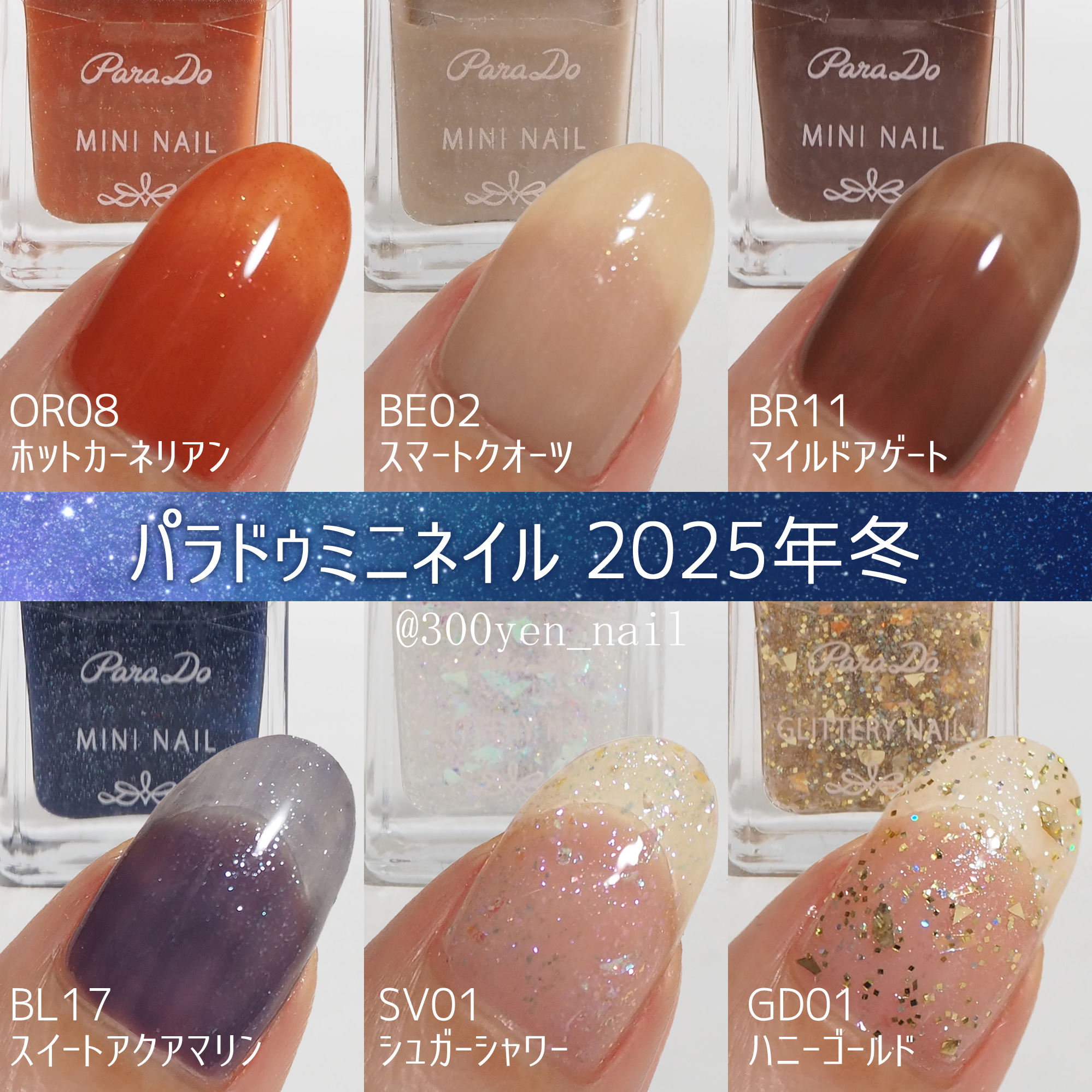 パラドゥミニネイル2025年冬新色の全色カラーチャート