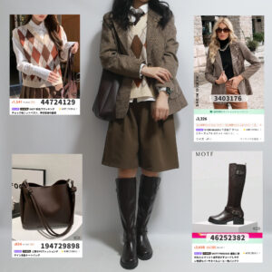 SHEINコーデ 茶ジャケット+アーガイルベスト