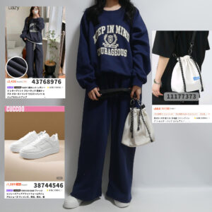 SHEINコーデ ネイビースウェットセットアップ