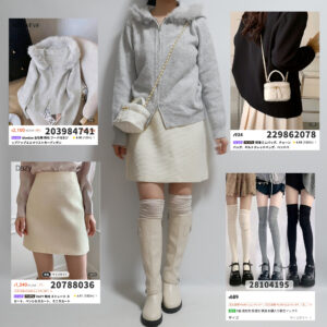 SHEINコーデ ファー付きパーカー+白ミニスカート