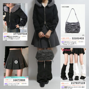 SHEINコーデ ファーフード付き黒パーカー+プリーツミニスカート