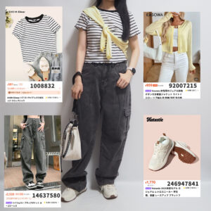 SHEINシーイン夏コーデボーダーTシャツイエローカーディガン